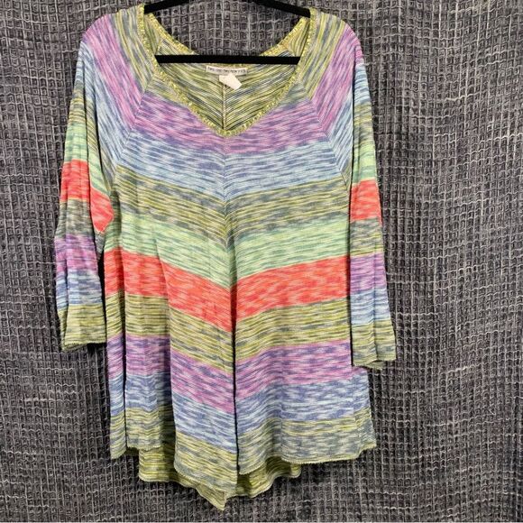 TWO-ONE-TWO Women's Lightweight V-Neck 3/4 Sleeve Multi-Color Tunic XL #903 - Picture 1 of 7